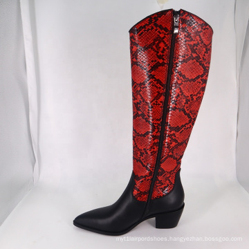 2019 Women Cowboy Knee High boots Red Snakeskin Print Sexy A134 Ladies Women Winter Long Boots Shoes